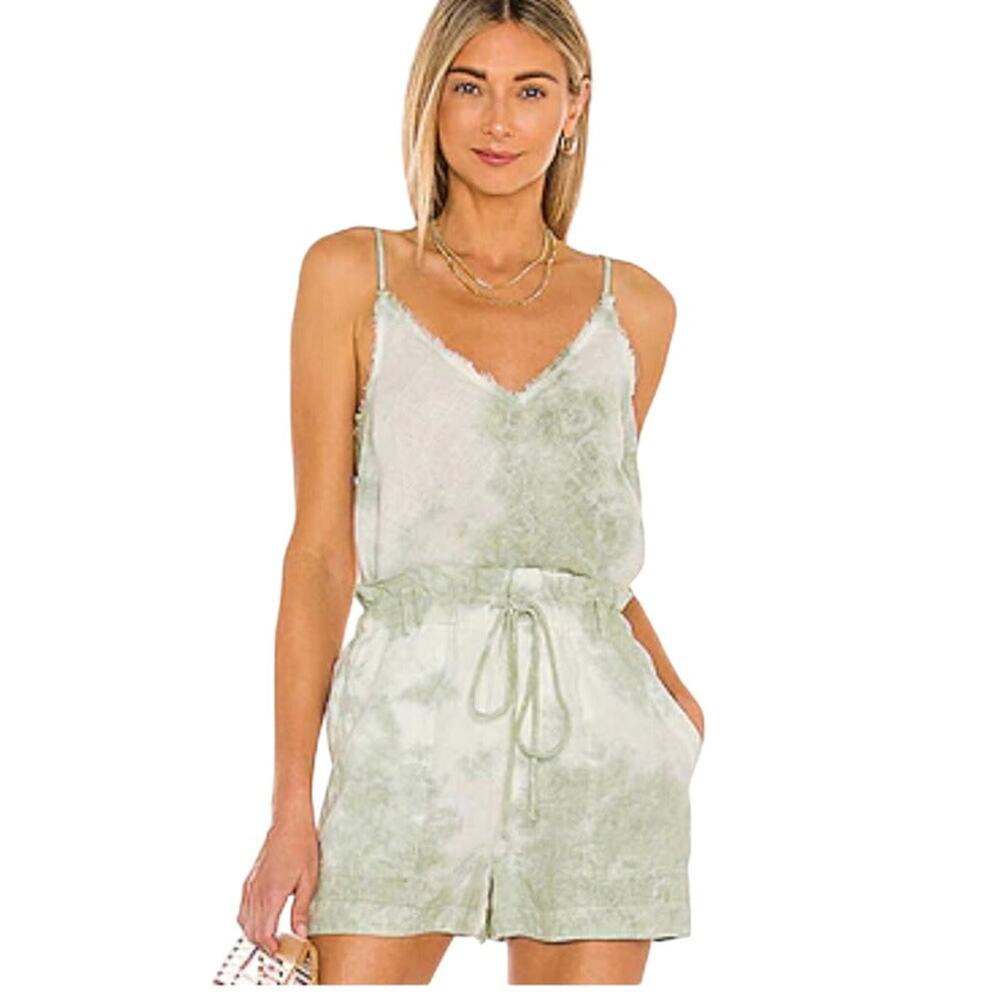Bella Dahl Frayed Edge Cami Paper Bag Short Set Soft Mint Tie Dye Revolve Linen
